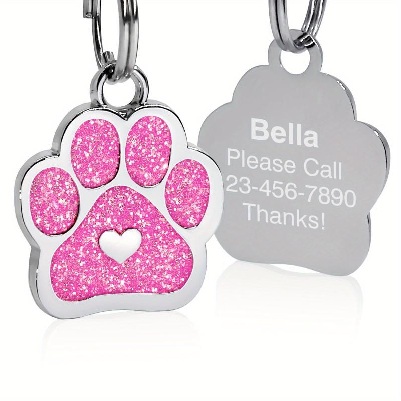 Personalized Engraved Pet ID Tag with Paw Print Charm