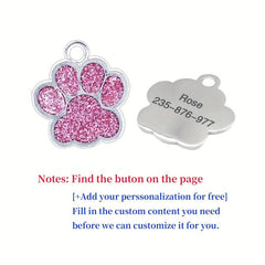 Engraved Pink Paw Shape Pet ID Tag for Dogs Personalized Anti Lost Name Tag