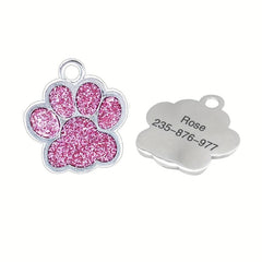 Engraved Pink Paw Shape Pet ID Tag for Dogs Personalized Anti Lost Name Tag