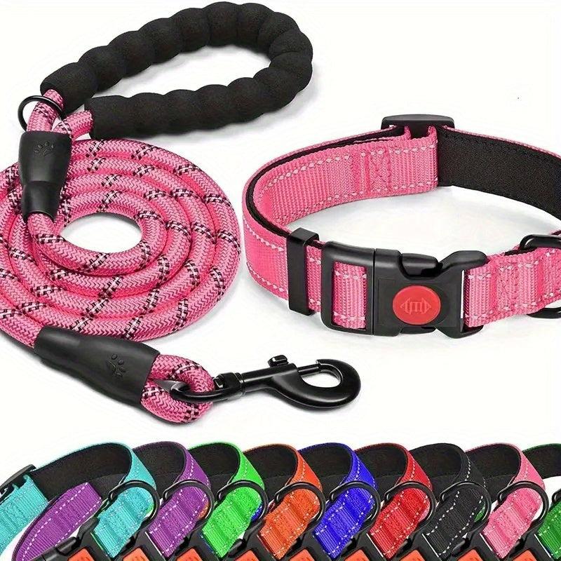 Reflective Nylon Dog Leash Set with Padded Handle for Dogs