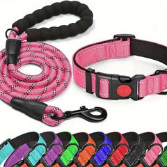 Reflective Nylon Dog Leash Set with Padded Handle for Dogs