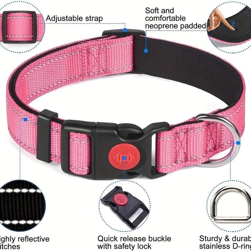 Reflective Nylon Dog Leash Set with Padded Handle for Dogs