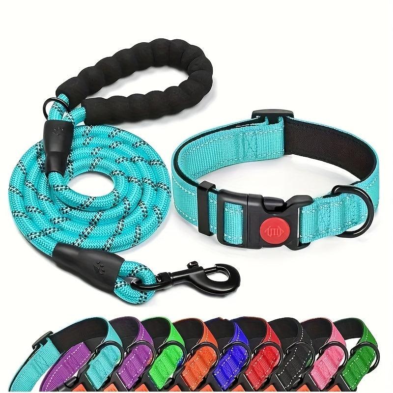 Reflective Nylon Dog Leash Set with Padded Handle for Dogs