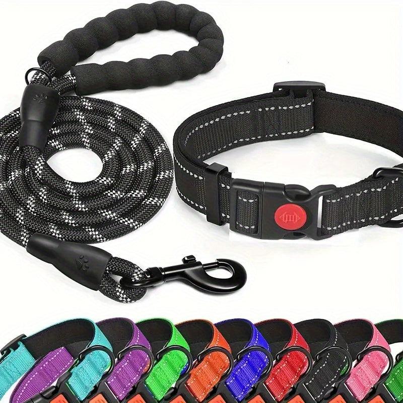 Reflective Nylon Dog Leash Set with Padded Handle for Dogs