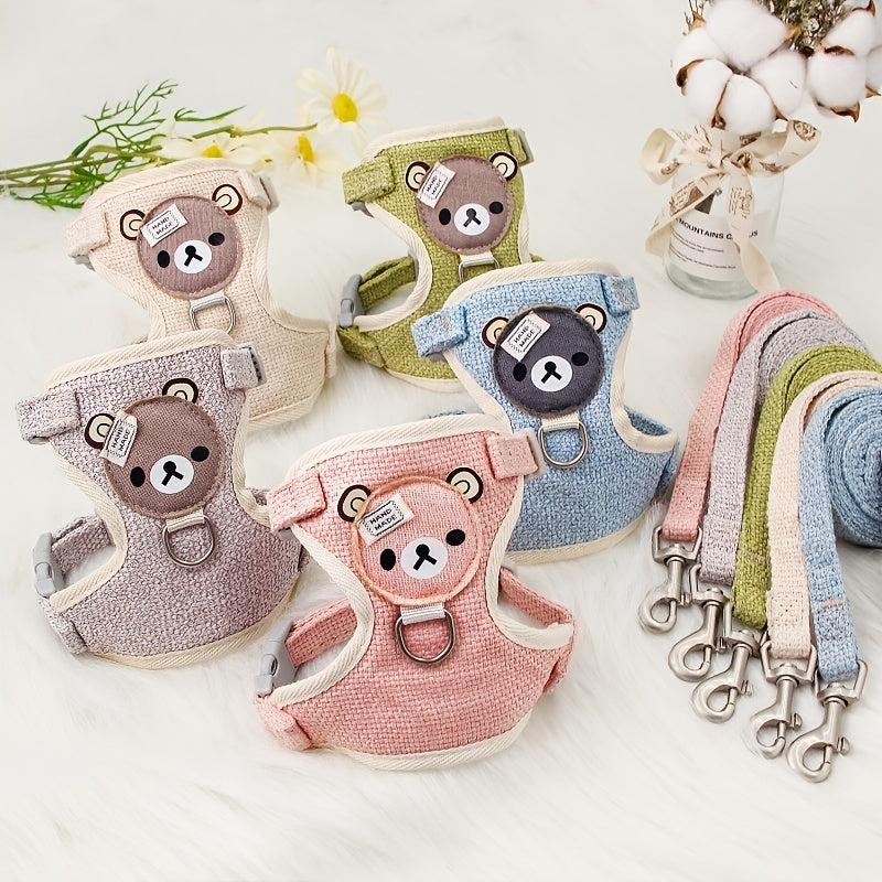 Bear Pattern Pet Harness and Leash Set for Small Dogs and Cats - Secure Fit