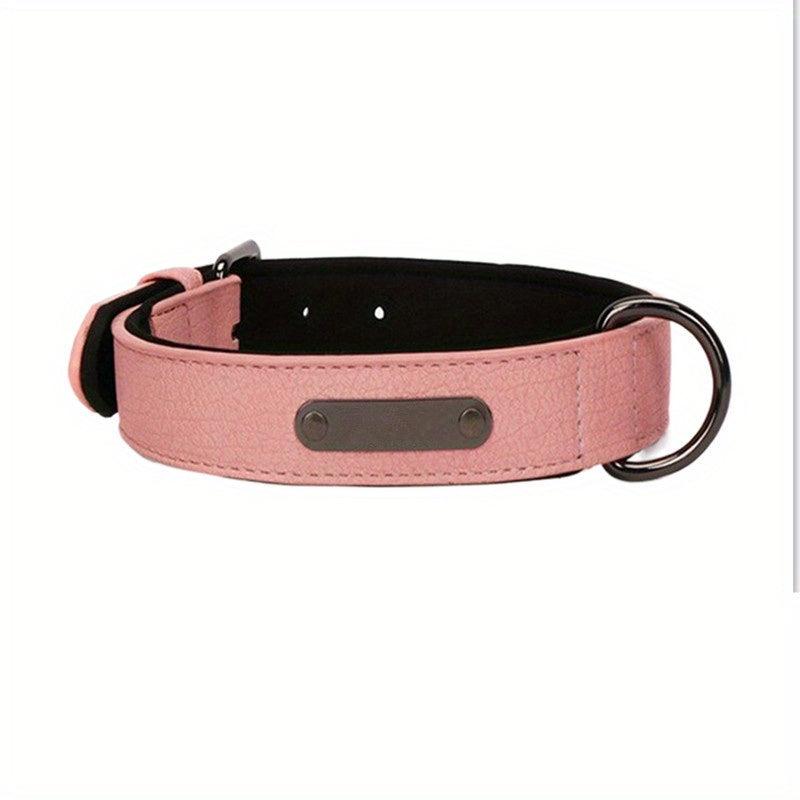 Personalized Engraved Dog Collar with Lychee Pattern PU Leather