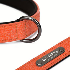 Personalized Engraved Dog Collar with Lychee Pattern PU Leather