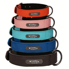 Personalized Engraved Dog Collar with Lychee Pattern PU Leather