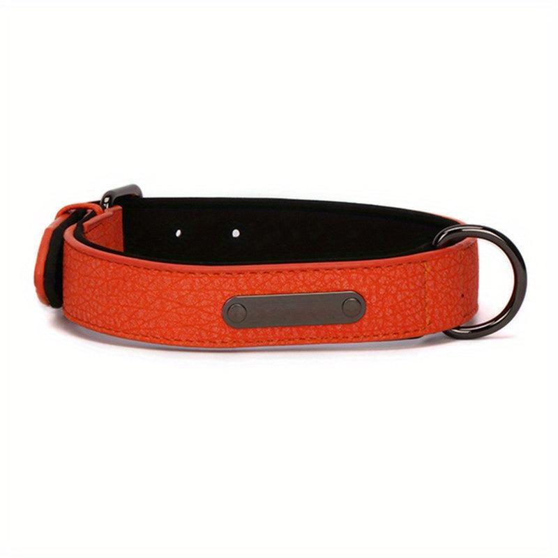 Personalized Engraved Dog Collar with Lychee Pattern PU Leather