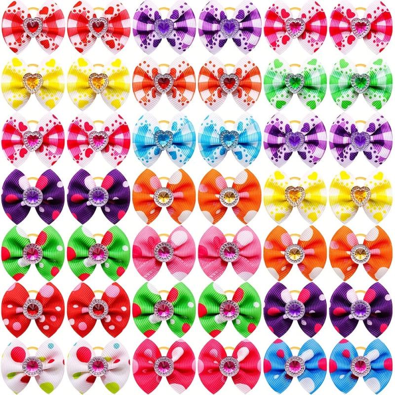 20 Colorful Dog Hair Bows with Rubber Bands for Grooming
