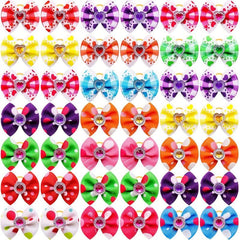 20 Colorful Dog Hair Bows with Rubber Bands for Grooming