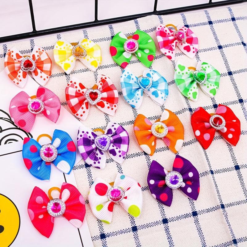 20 Colorful Dog Hair Bows with Rubber Bands for Grooming