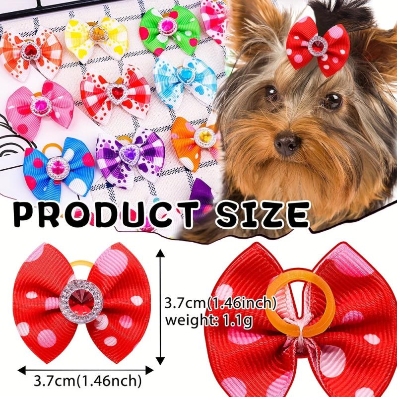 20 Colorful Dog Hair Bows with Rubber Bands for Grooming