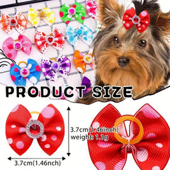 20 Colorful Dog Hair Bows with Rubber Bands for Grooming