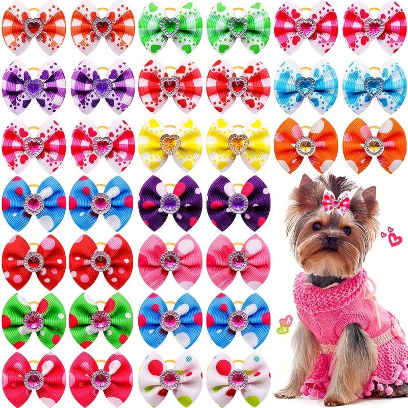 20 Colorful Dog Hair Bows with Rubber Bands for Grooming
