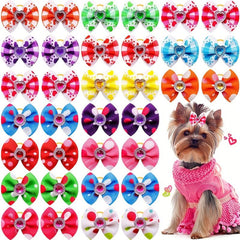 20 Colorful Dog Hair Bows with Rubber Bands for Grooming