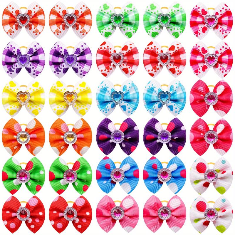 20 Colorful Dog Hair Bows with Rubber Bands for Grooming