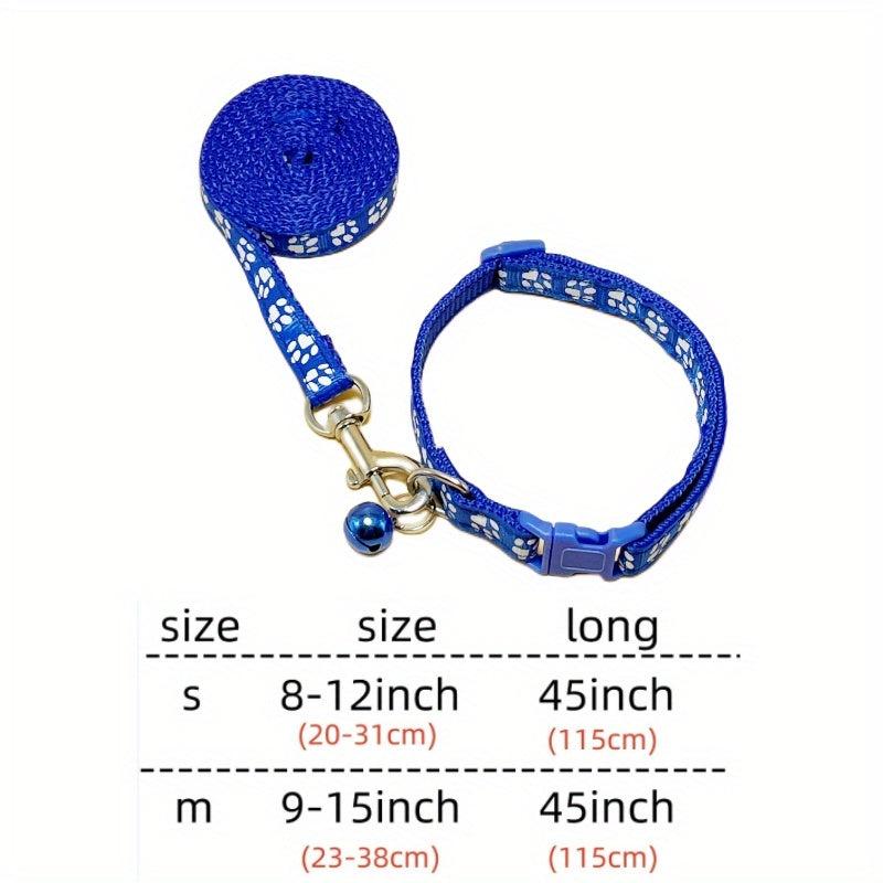 Adjustable Pet Collar & Leash Set for Dogs | Paw Print Design