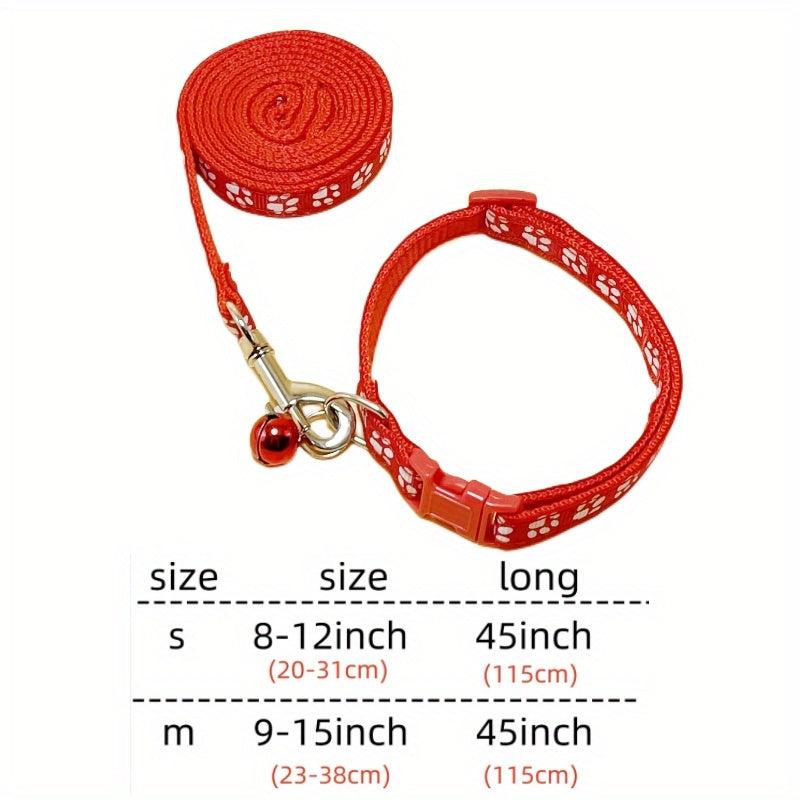 Adjustable Pet Collar & Leash Set for Dogs | Paw Print Design