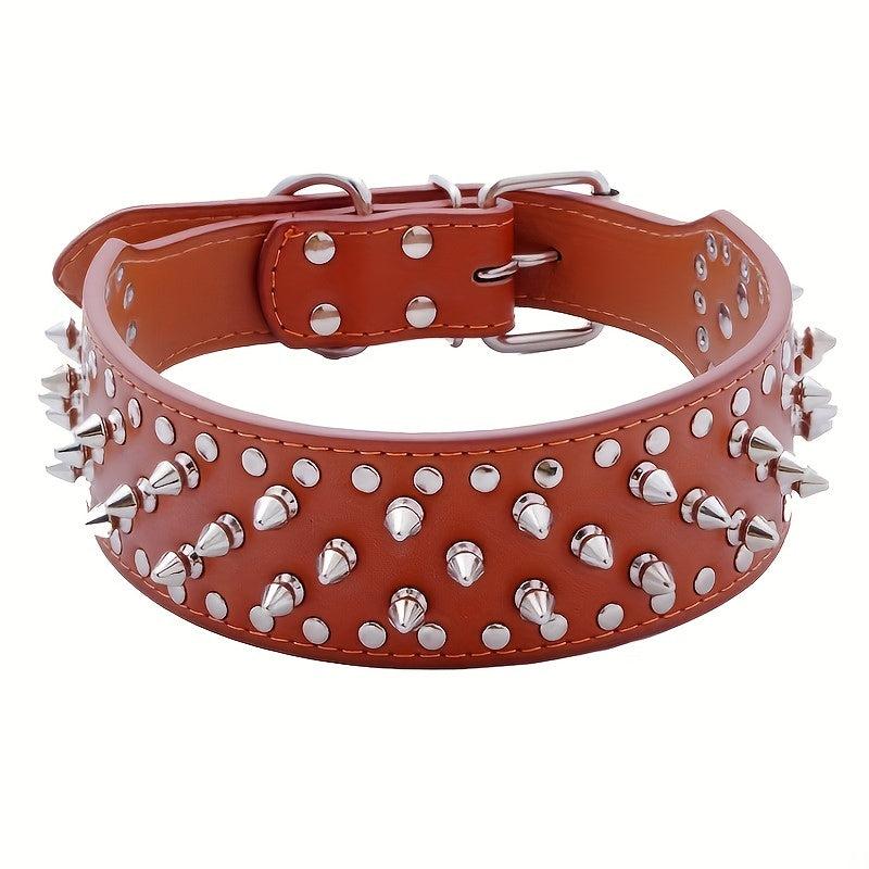 Adjustable Punk Style Rivet Leather Collar For Dogs