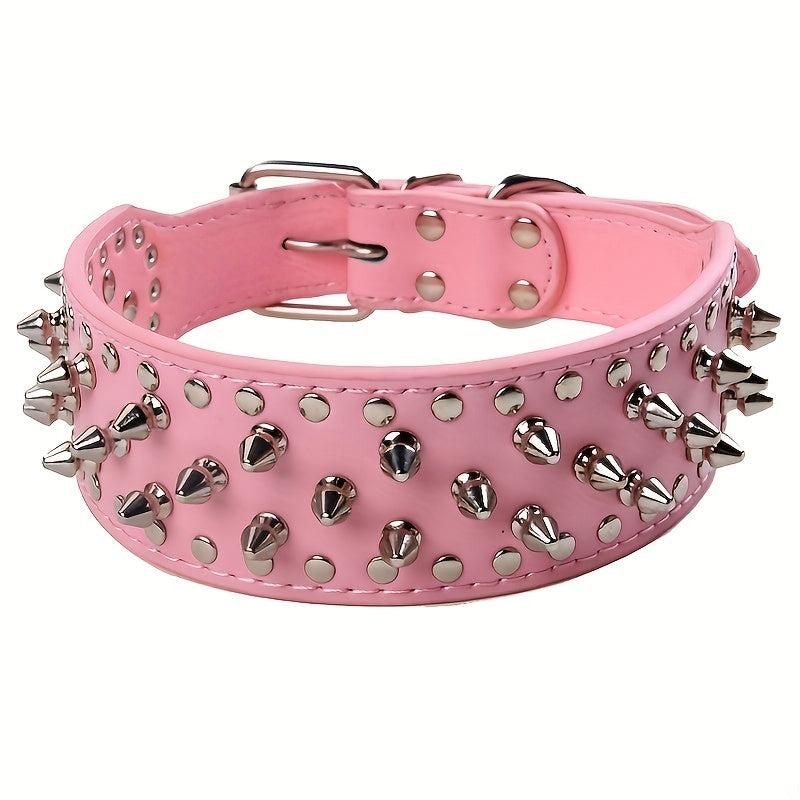 Adjustable Punk Style Rivet Leather Collar For Dogs