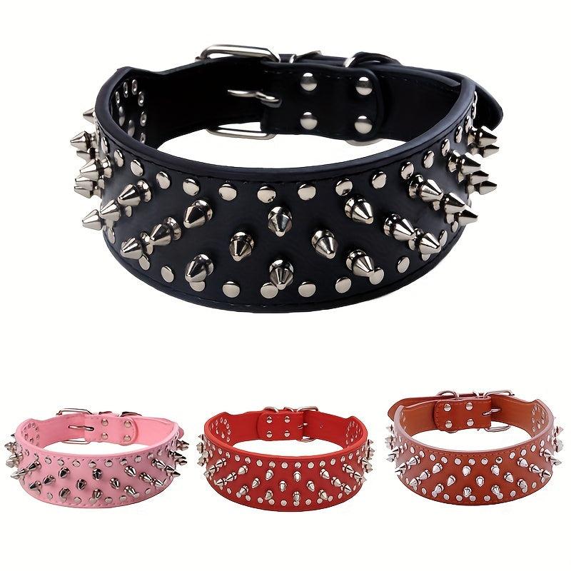 Adjustable Punk Style Rivet Leather Collar For Dogs