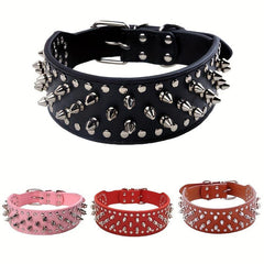 Adjustable Punk Style Rivet Leather Collar For Dogs