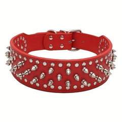 Adjustable Punk Style Rivet Leather Collar For Dogs