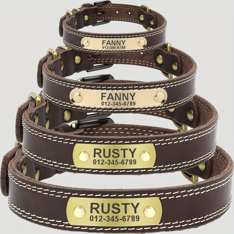Personalized Leather Dog Collar for Small, Medium, Large Dogs