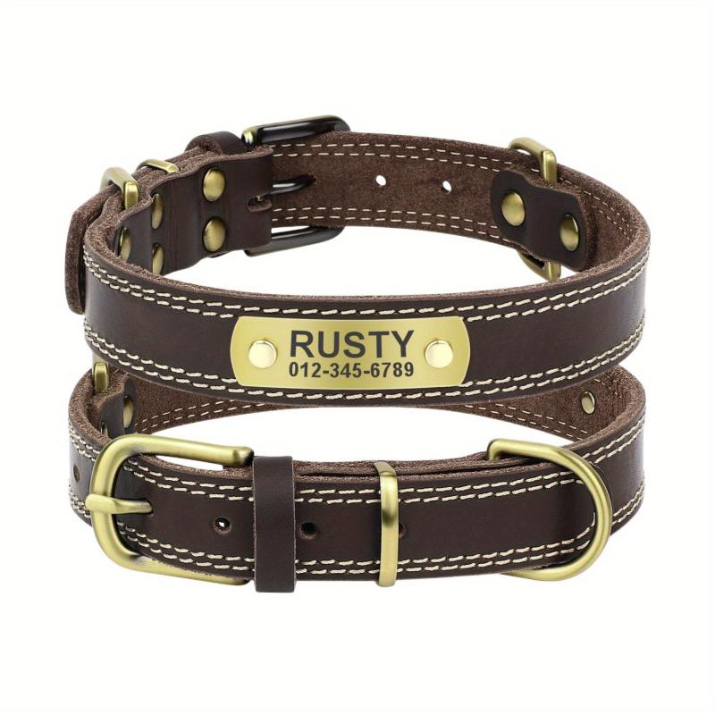 Personalized Leather Dog Collar for Small, Medium, Large Dogs