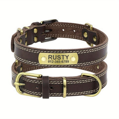 Personalized Leather Dog Collar for Small, Medium, Large Dogs