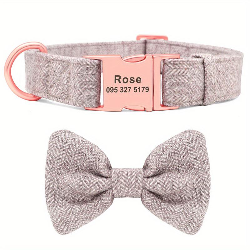 Rose Golden Bowtie Dog Collar Soft & Comfy Adjustable Nylon Collar