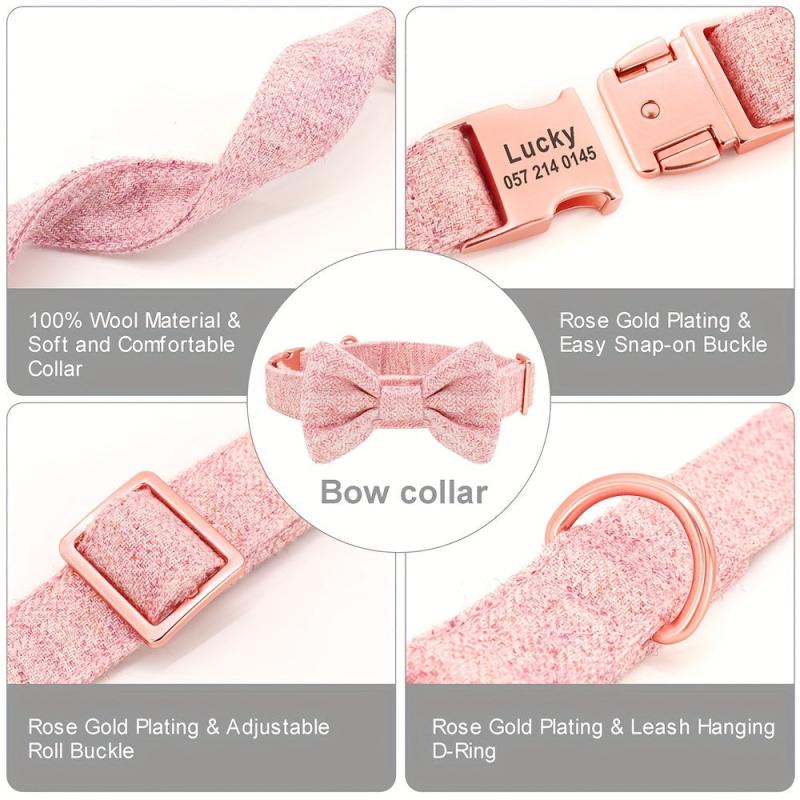 Rose Golden Bowtie Dog Collar Soft & Comfy Adjustable Nylon Collar