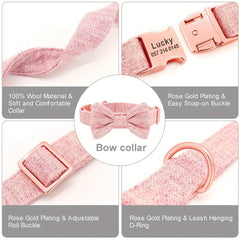 Rose Golden Bowtie Dog Collar Soft & Comfy Adjustable Nylon Collar