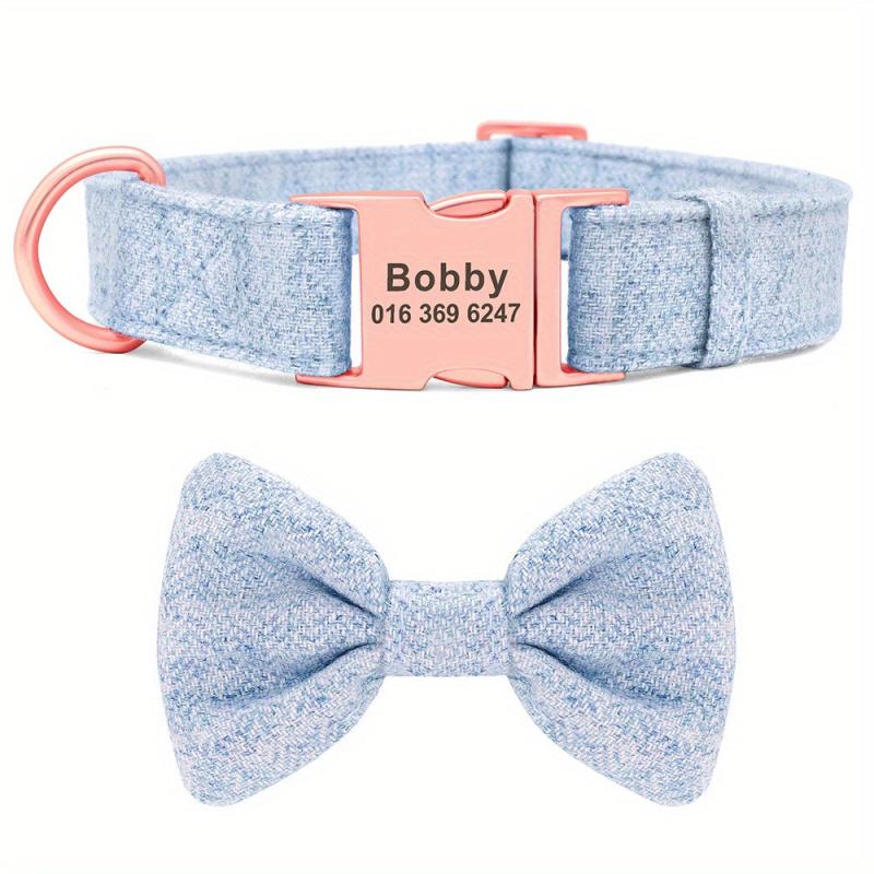 Rose Golden Bowtie Dog Collar Soft & Comfy Adjustable Nylon Collar