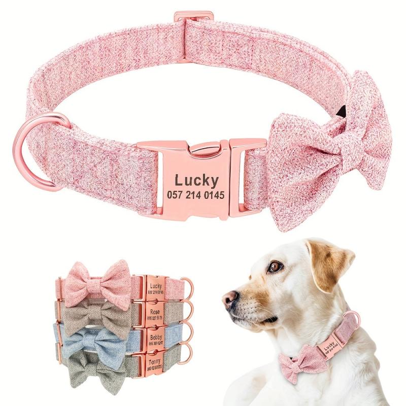 Rose Golden Bowtie Dog Collar Soft & Comfy Adjustable Nylon Collar