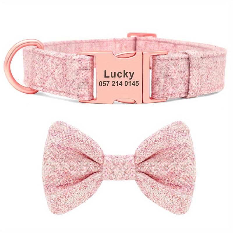 Rose Golden Bowtie Dog Collar Soft & Comfy Adjustable Nylon Collar
