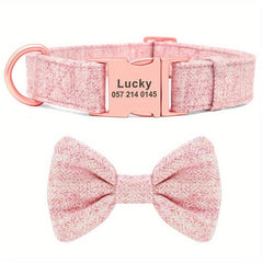 Rose Golden Bowtie Dog Collar Soft & Comfy Adjustable Nylon Collar