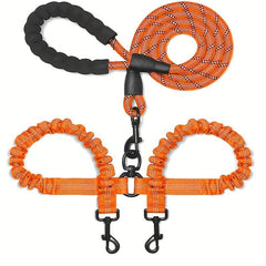 Reflective Dual Dog Leash with Shock Absorbing Bungee for Two Dogs