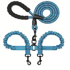 Reflective Dual Dog Leash with Shock Absorbing Bungee for Two Dogs