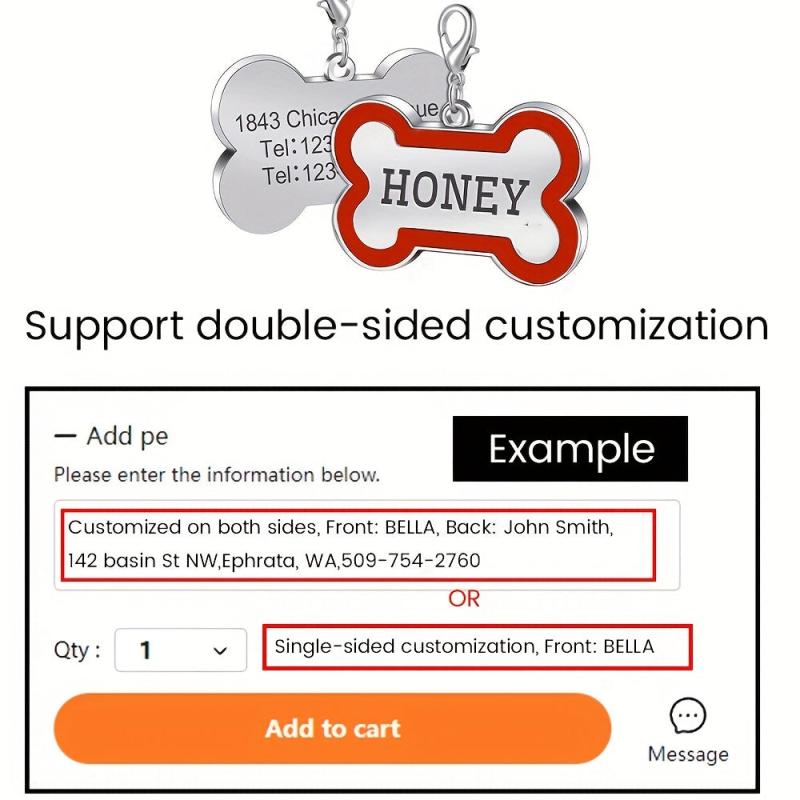 Engraved Bone Shape Pet Tags - Custom Collar Pendant