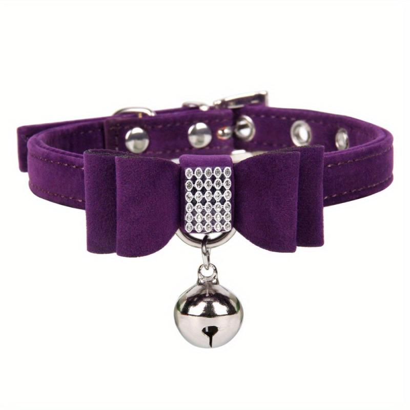 Velvet Leather Bow Collar w/ Bell for Pets