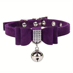 Velvet Leather Bow Collar w/ Bell for Pets