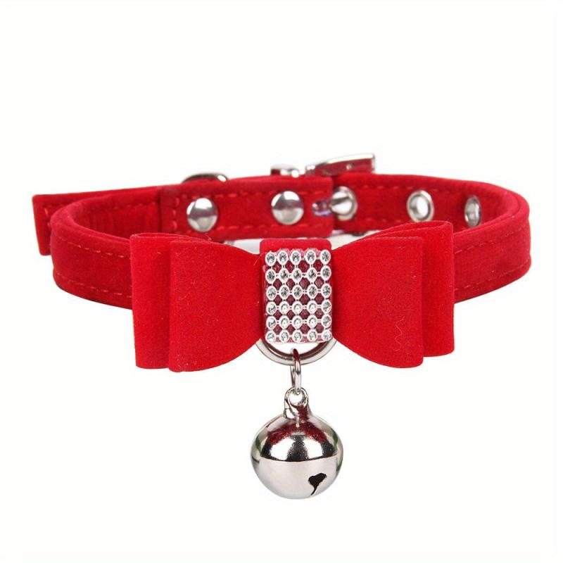 Velvet Leather Bow Collar w/ Bell for Pets