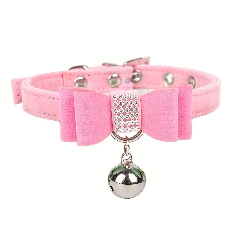 Velvet Leather Bow Collar w/ Bell for Pets