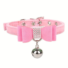 Velvet Leather Bow Collar w/ Bell for Pets