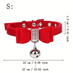 Velvet Leather Bow Collar w/ Bell for Pets
