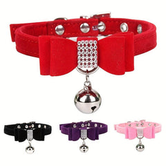 Velvet Leather Bow Collar w/ Bell for Pets