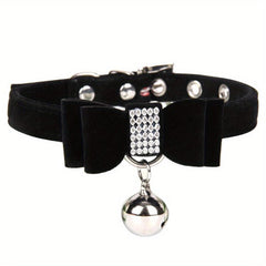 Velvet Leather Bow Collar w/ Bell for Pets
