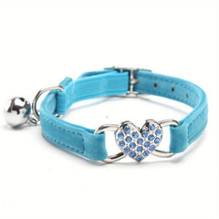 Adjustable Rhinestone Heart Cat Collar with Bell